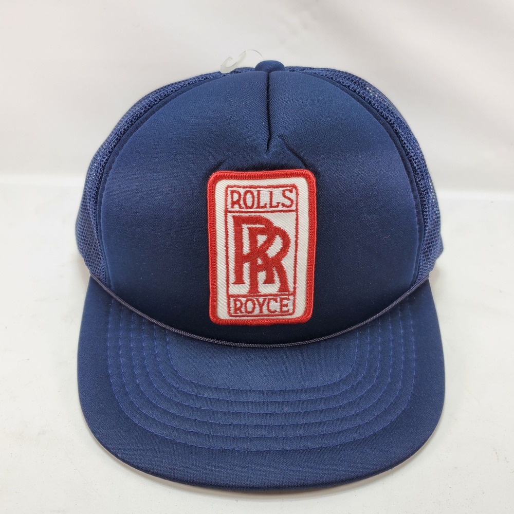 AJD Trucker Hat OSFA Navy Blue Rolls Royce Logo Mesh Back Vintage Snapback EX
